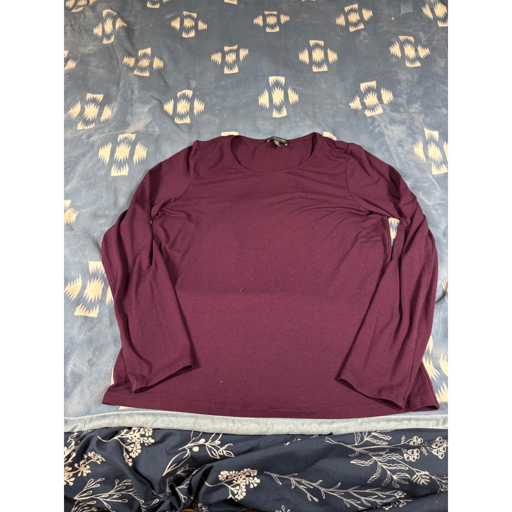 Eileen Fisher Petite Purple Long Sleeve Viscose Lycra Crew Neck Top Size PM